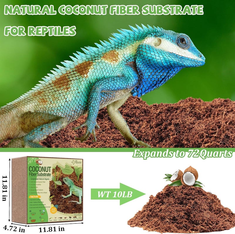 Riare 10LBS Natural Coconut Fiber Substrate for Reptile- Premium Compressed Coconut Husk Terrarium Bedding for Reptile, Tortoise, Frogs, Snakes, Hermit Crabs, Burrowing Animals - Image 2